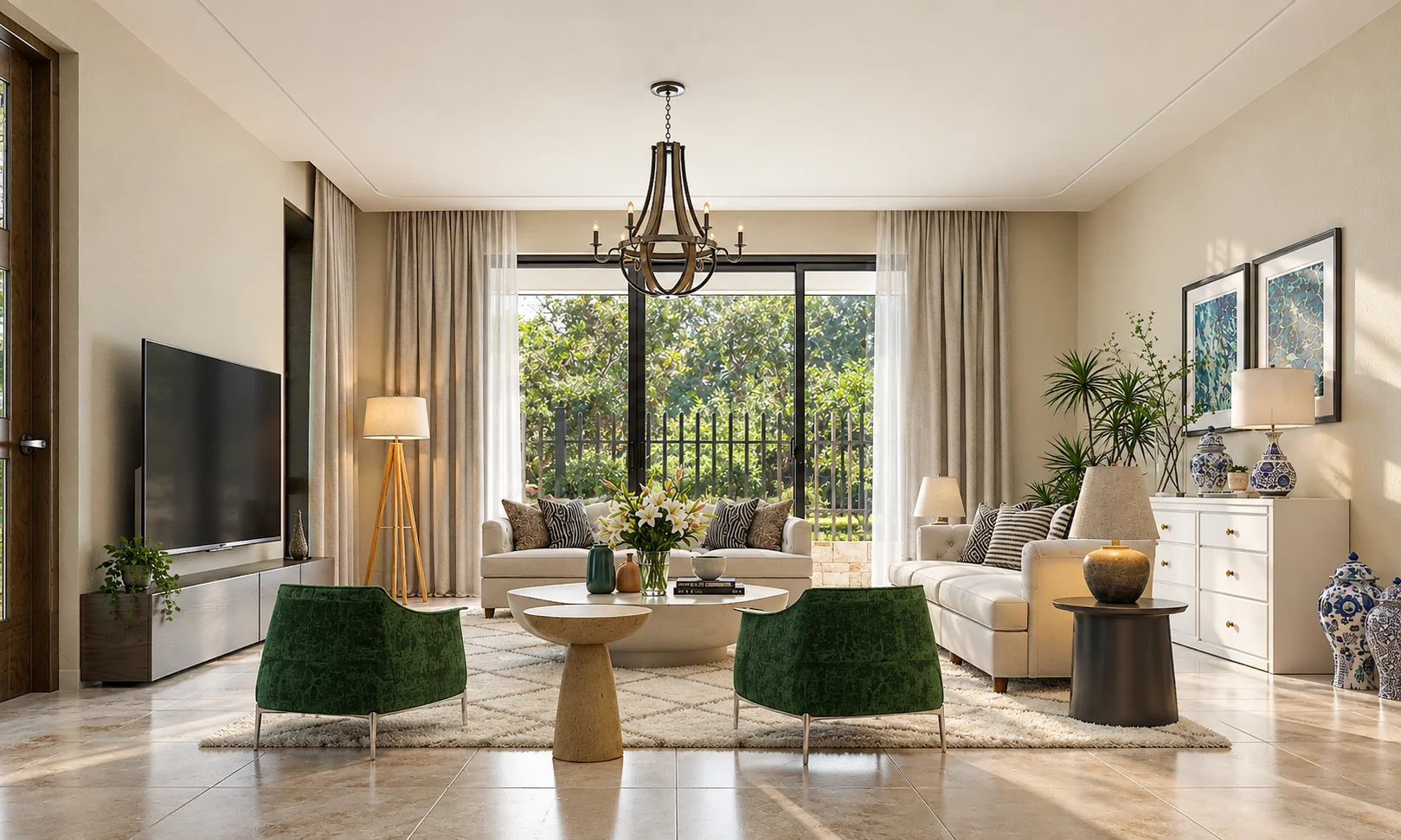 Light-filled living room opening toward the garden